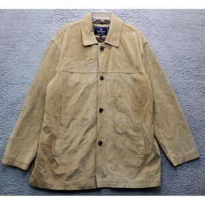 Newport Harbor Jacket Mens Large Brown Suede Leather Lined Collared Button Front